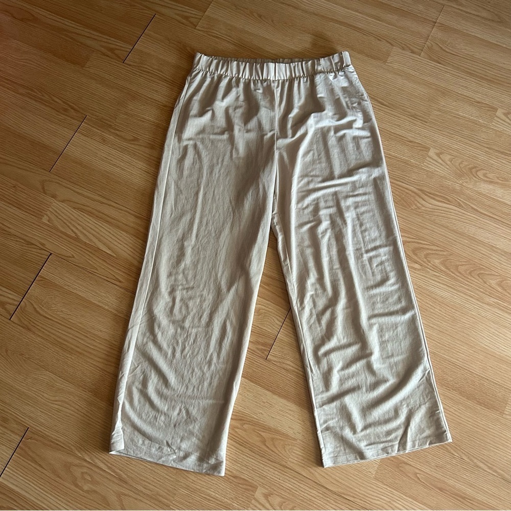 NWT H&M Beige Pull on Wide Leg Casual Pants Large